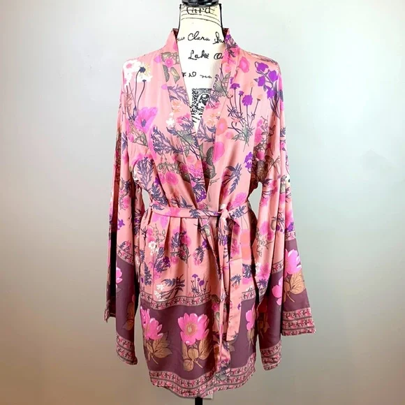 Bohemian Dahlia Floral Print Kimono Mini Dress - Picture 12 of 12